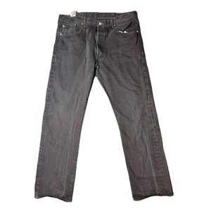 Levis 501‎ Jeans Mens 38x34 Black Button Fly Straight Leg Dark Wash Denim